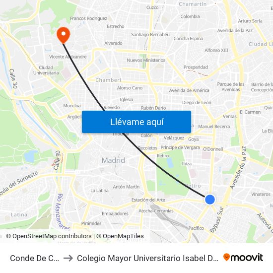 Conde De Casal to Colegio Mayor Universitario Isabel De España map