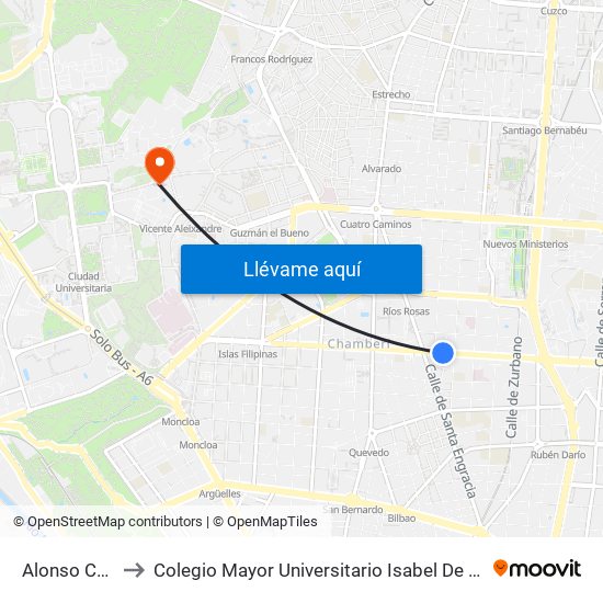Alonso Cano to Colegio Mayor Universitario Isabel De España map