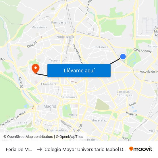 Feria De Madrid to Colegio Mayor Universitario Isabel De España map