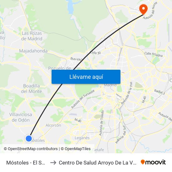 Móstoles - El Soto to Centro De Salud Arroyo De La Vega map