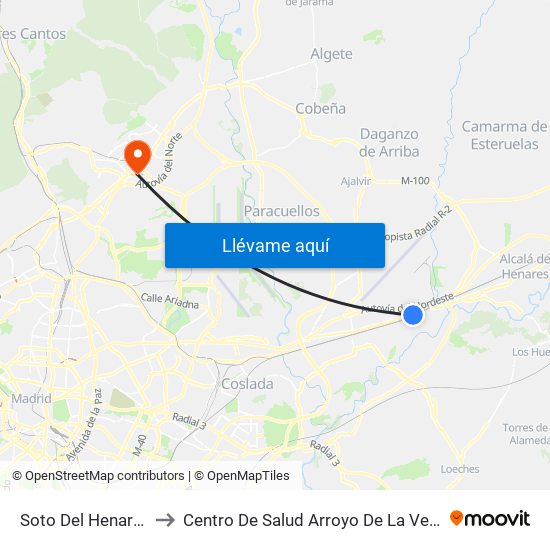 Soto Del Henares to Centro De Salud Arroyo De La Vega map