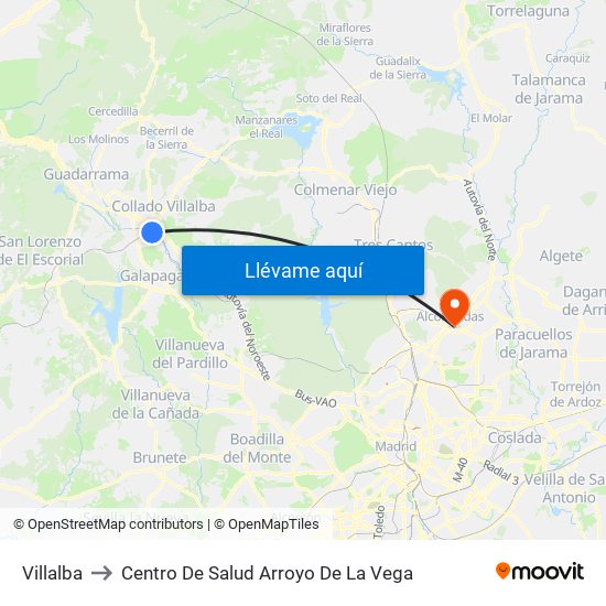 Villalba to Centro De Salud Arroyo De La Vega map