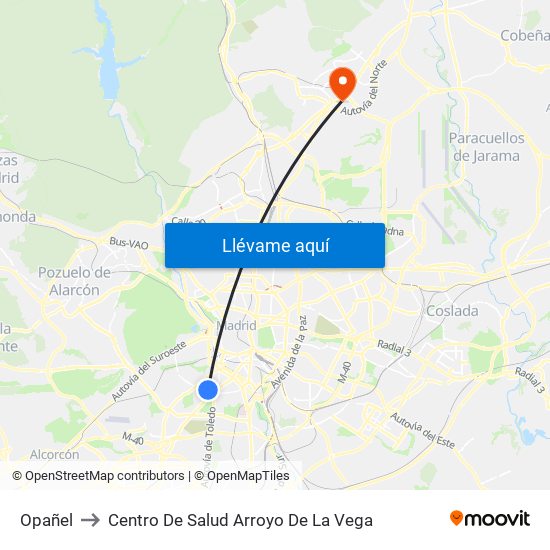 Opañel to Centro De Salud Arroyo De La Vega map