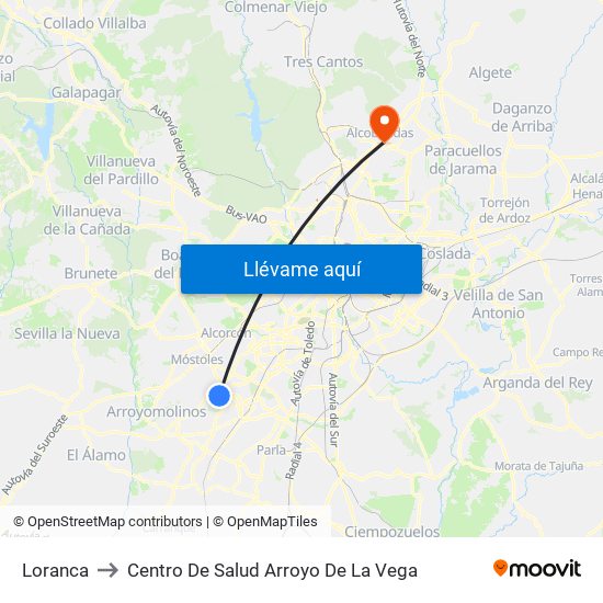 Loranca to Centro De Salud Arroyo De La Vega map