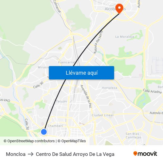 Moncloa to Centro De Salud Arroyo De La Vega map