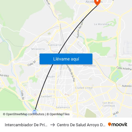 Intercambiador De Príncipe Pío to Centro De Salud Arroyo De La Vega map