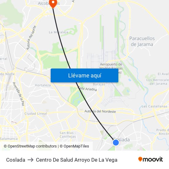 Coslada to Centro De Salud Arroyo De La Vega map