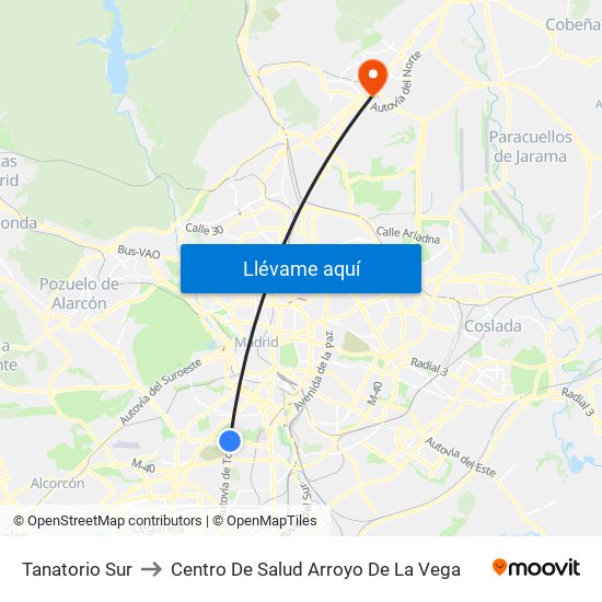 Tanatorio Sur to Centro De Salud Arroyo De La Vega map