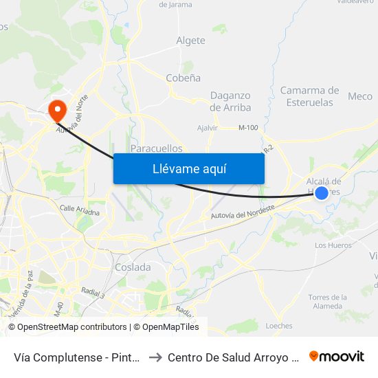 Vía Complutense - Pintor Picasso to Centro De Salud Arroyo De La Vega map