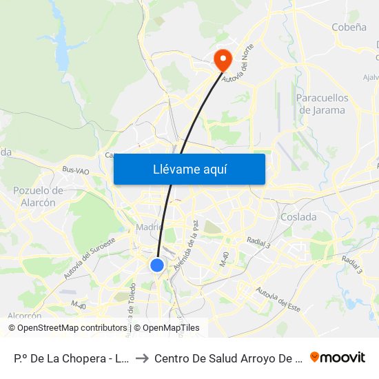 P.º De La Chopera - Legazpi to Centro De Salud Arroyo De La Vega map