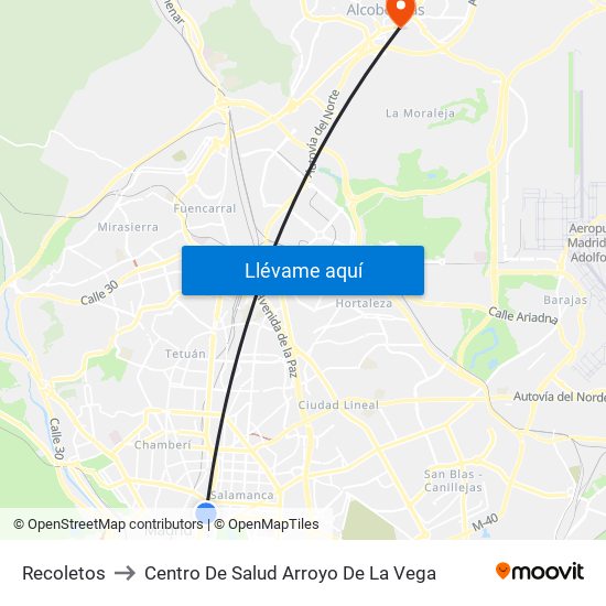 Recoletos to Centro De Salud Arroyo De La Vega map