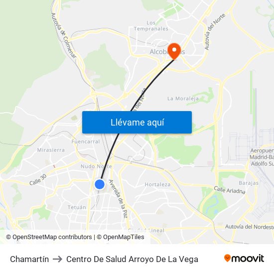 Chamartín to Centro De Salud Arroyo De La Vega map