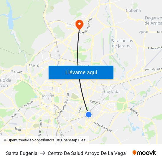 Santa Eugenia to Centro De Salud Arroyo De La Vega map