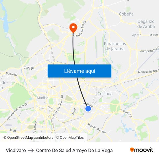 Vicálvaro to Centro De Salud Arroyo De La Vega map