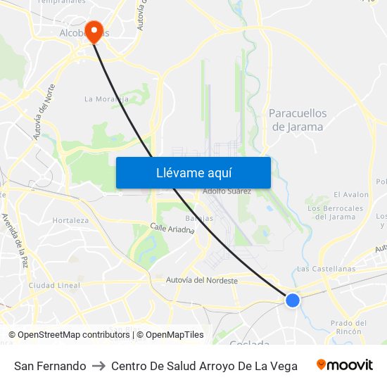 San Fernando to Centro De Salud Arroyo De La Vega map