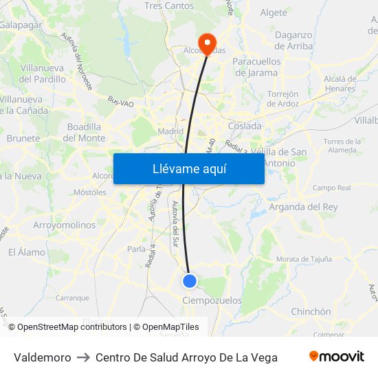 Valdemoro to Centro De Salud Arroyo De La Vega map