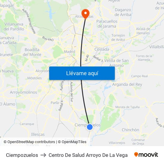 Ciempozuelos to Centro De Salud Arroyo De La Vega map