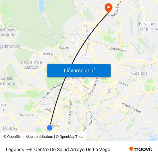 Leganés to Centro De Salud Arroyo De La Vega map