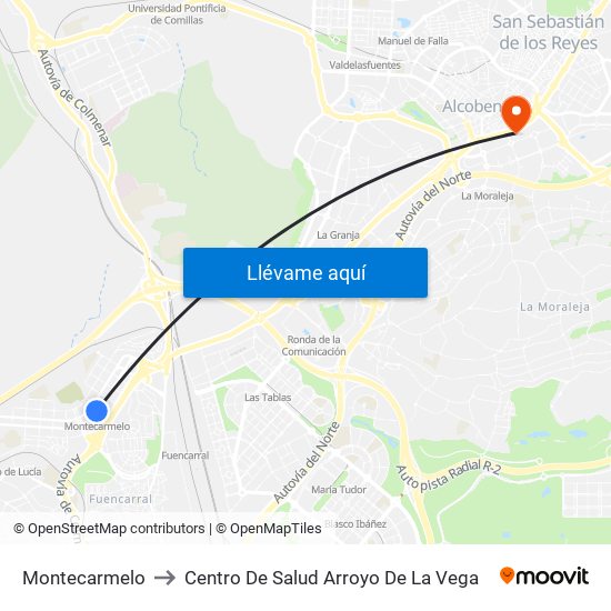 Montecarmelo to Centro De Salud Arroyo De La Vega map
