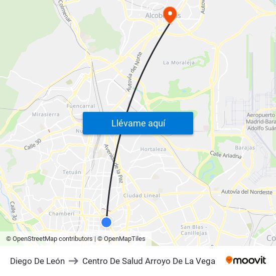 Diego De León to Centro De Salud Arroyo De La Vega map