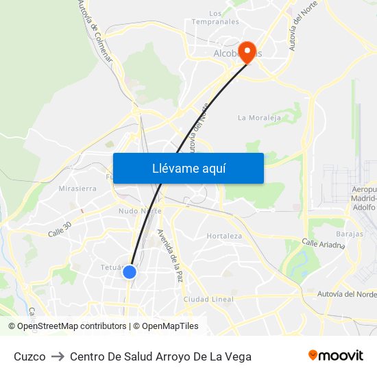 Cuzco to Centro De Salud Arroyo De La Vega map