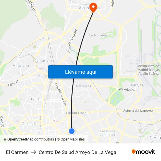 El Carmen to Centro De Salud Arroyo De La Vega map