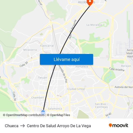 Chueca to Centro De Salud Arroyo De La Vega map