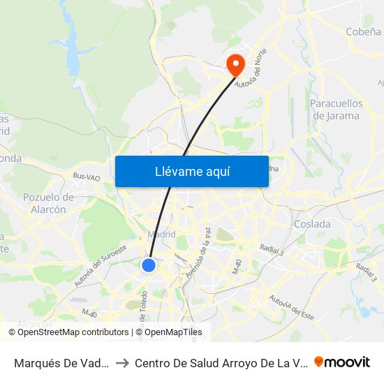 Marqués De Vadillo to Centro De Salud Arroyo De La Vega map