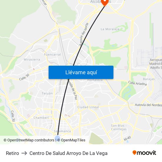 Retiro to Centro De Salud Arroyo De La Vega map