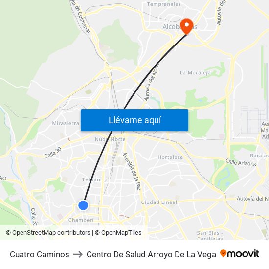 Cuatro Caminos to Centro De Salud Arroyo De La Vega map