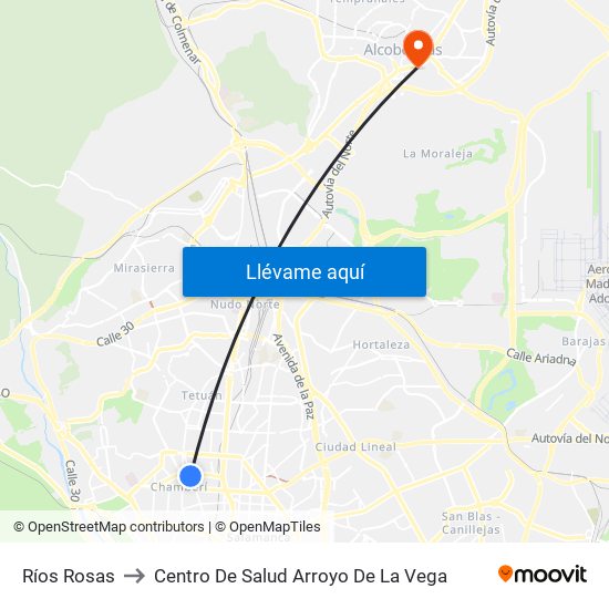 Ríos Rosas to Centro De Salud Arroyo De La Vega map