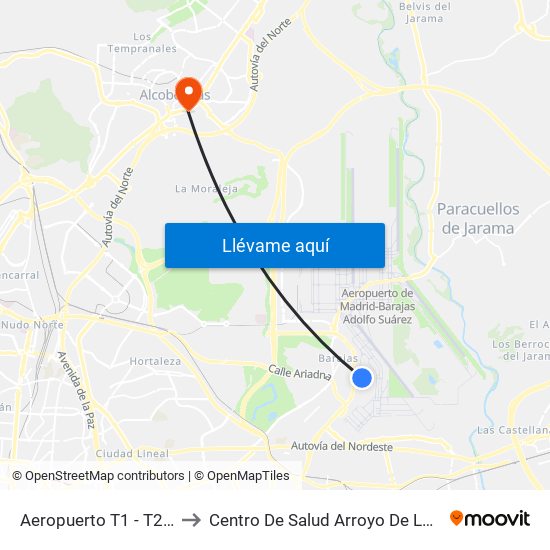 Aeropuerto T1 - T2 - T3 to Centro De Salud Arroyo De La Vega map