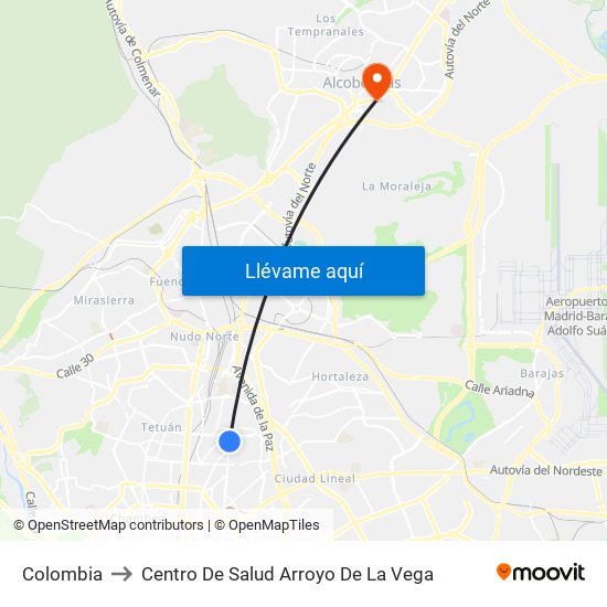 Colombia to Centro De Salud Arroyo De La Vega map