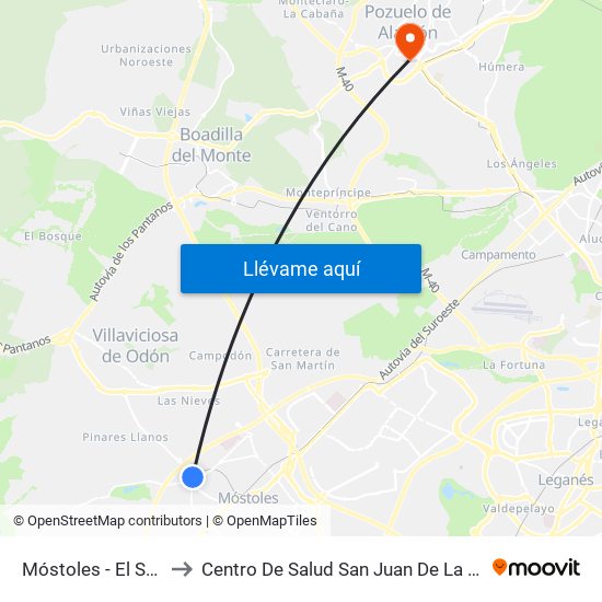 Móstoles - El Soto to Centro De Salud San Juan De La Cruz map