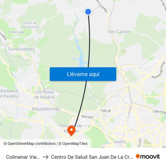 Colmenar Viejo to Centro De Salud San Juan De La Cruz map