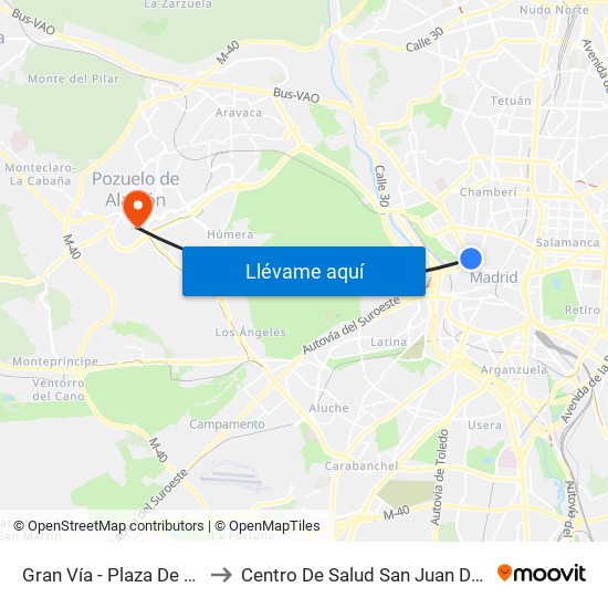 Gran Vía - Plaza De España to Centro De Salud San Juan De La Cruz map