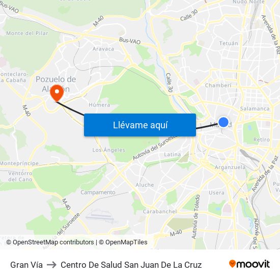Gran Vía to Centro De Salud San Juan De La Cruz map