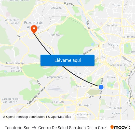 Tanatorio Sur to Centro De Salud San Juan De La Cruz map