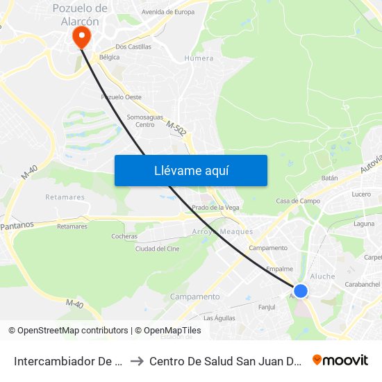 Intercambiador De Aluche to Centro De Salud San Juan De La Cruz map