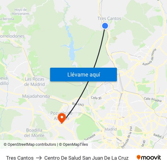 Tres Cantos to Centro De Salud San Juan De La Cruz map