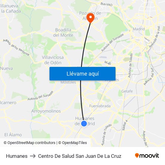 Humanes to Centro De Salud San Juan De La Cruz map