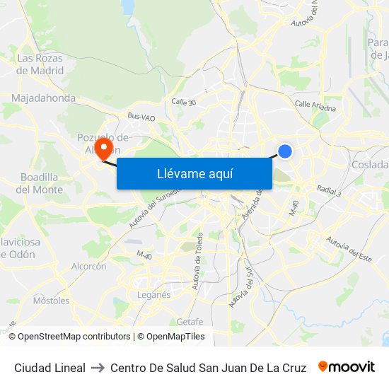 Ciudad Lineal to Centro De Salud San Juan De La Cruz map