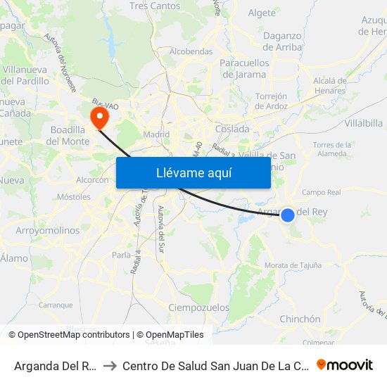 Arganda Del Rey to Centro De Salud San Juan De La Cruz map