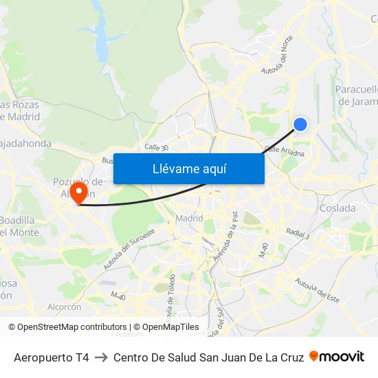 Aeropuerto T4 to Centro De Salud San Juan De La Cruz map