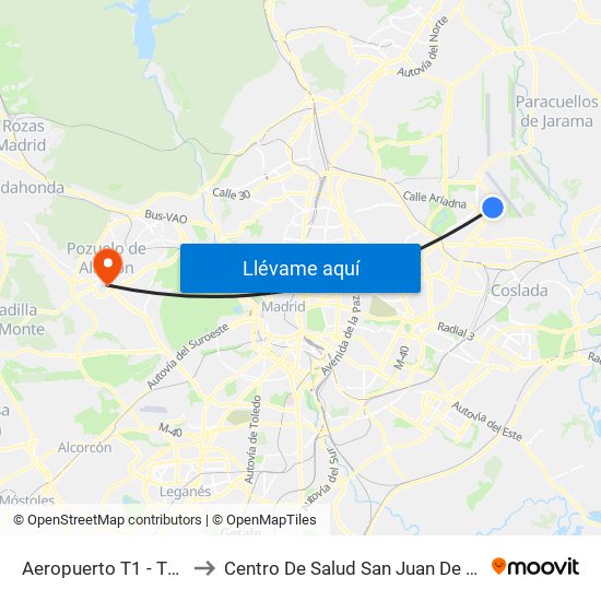 Aeropuerto T1 - T2 - T3 to Centro De Salud San Juan De La Cruz map