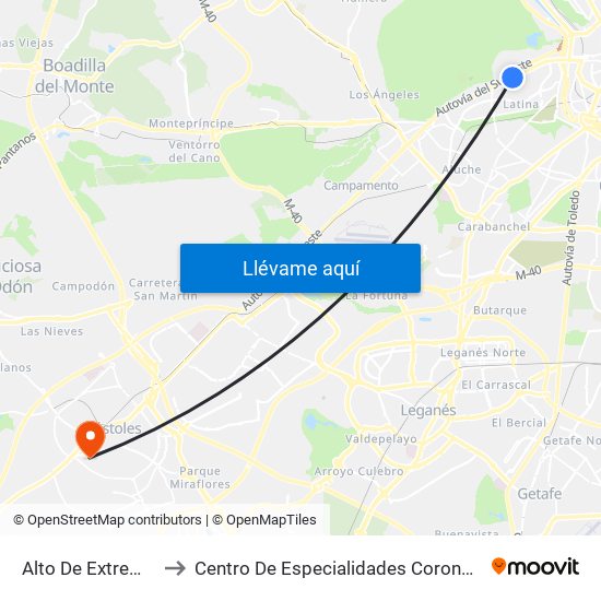 Alto De Extremadura to Centro De Especialidades Coronel De Palma map