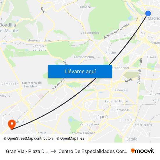 Gran Vía - Plaza De España to Centro De Especialidades Coronel De Palma map