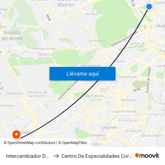 Intercambiador De Moncloa to Centro De Especialidades Coronel De Palma map