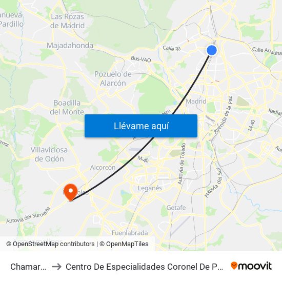 Chamartín to Centro De Especialidades Coronel De Palma map