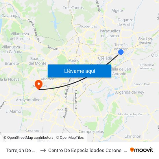 Torrejón De Ardoz to Centro De Especialidades Coronel De Palma map